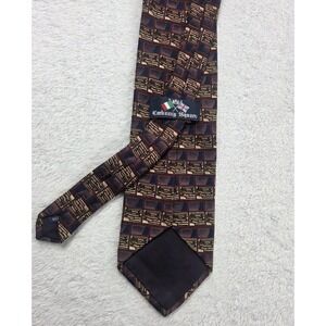 Embassy Square Silk Tie Geometric Pattern Burgundy Brown Made USA Classic